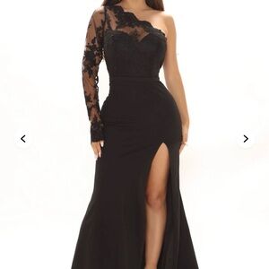 Fashion Nova Black Lace One-Shoulder Dress